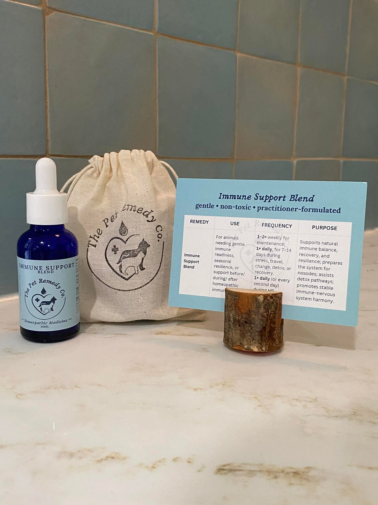 Immune Support Blend homeopathic immune resilience and recovery support remedy for pets with instruction card
