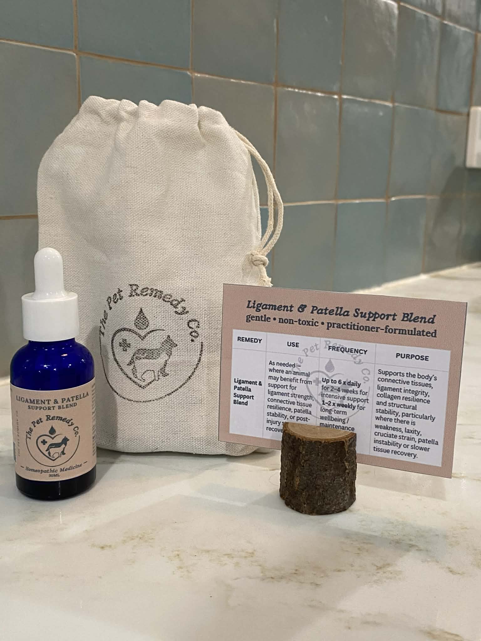 Ligament & Patella Support Blend homeopathic ligament, tendon and joint stability support remedy for pets with instruction card