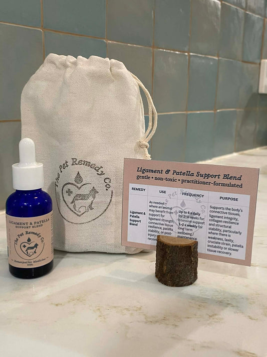 Ligament & Patella Support Blend homeopathic ligament, tendon and joint stability support remedy for pets with instruction card