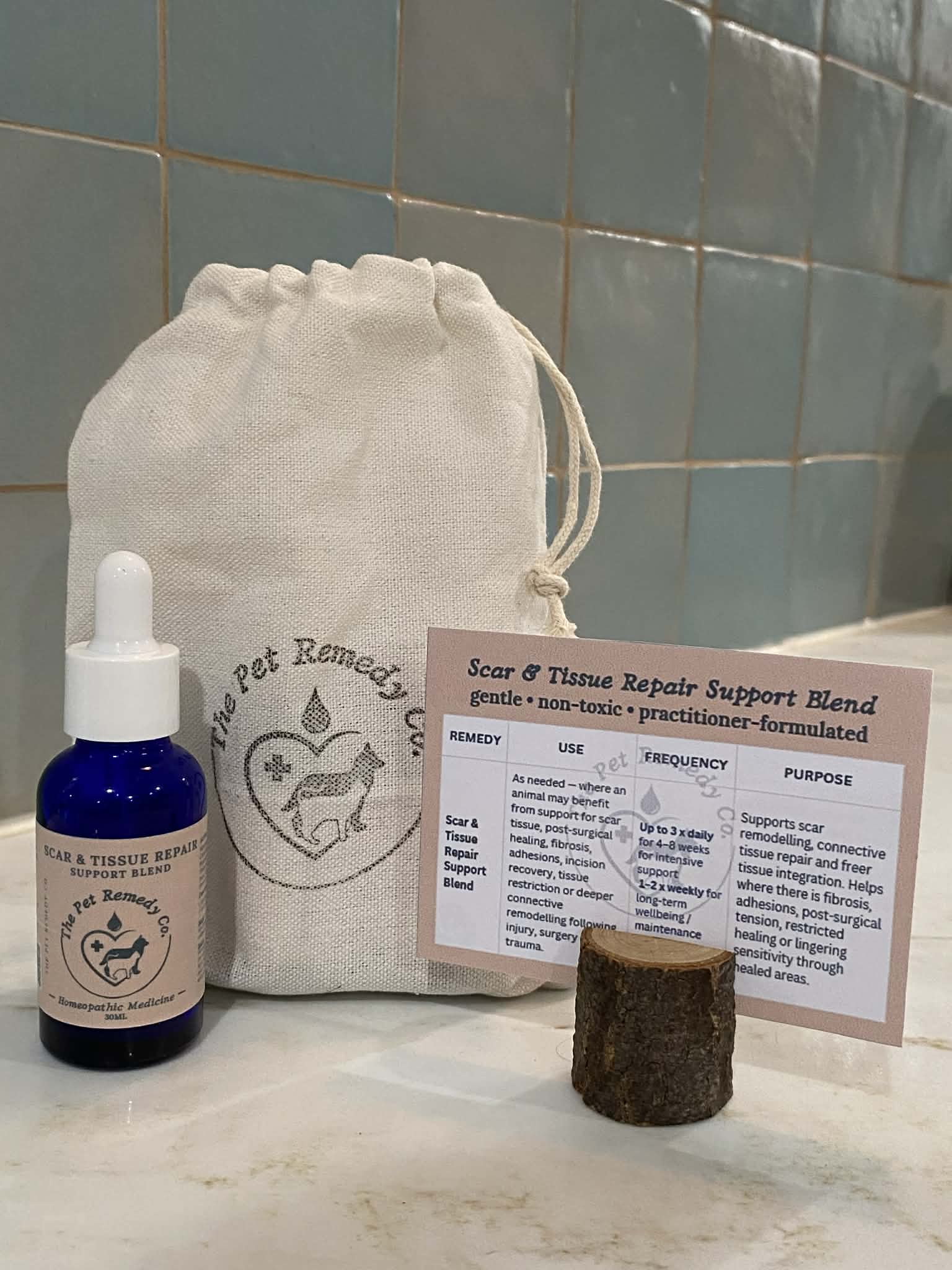 Scar & Tissue Repair Support Blend homeopathic scar tissue, healing and post-surgical support remedy for pets with instruction card